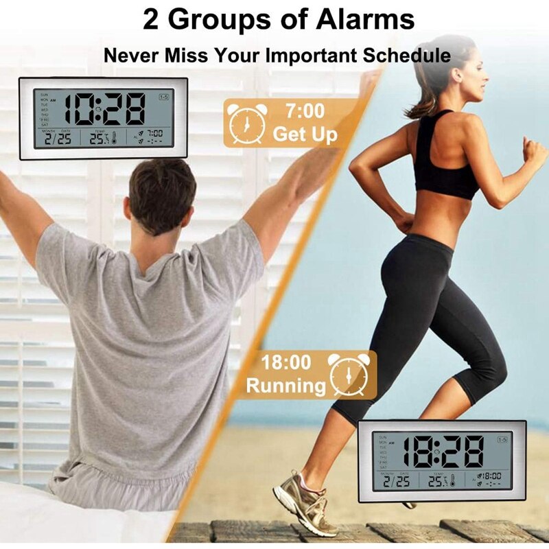 Digital Alarm Clock Bedside Silent Alarm Clock Battery Operated Desk Alarm Clock with Dual Alarms Display , Black