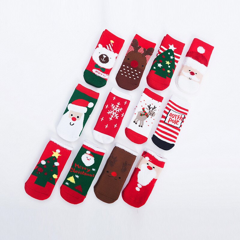 4 par/lote, bolsa de , calcetines de Navidad para niños, calcetines para niñas, calcetines para bebés, algodón peinado, más terciopelo, calcetines gruesos para bebés