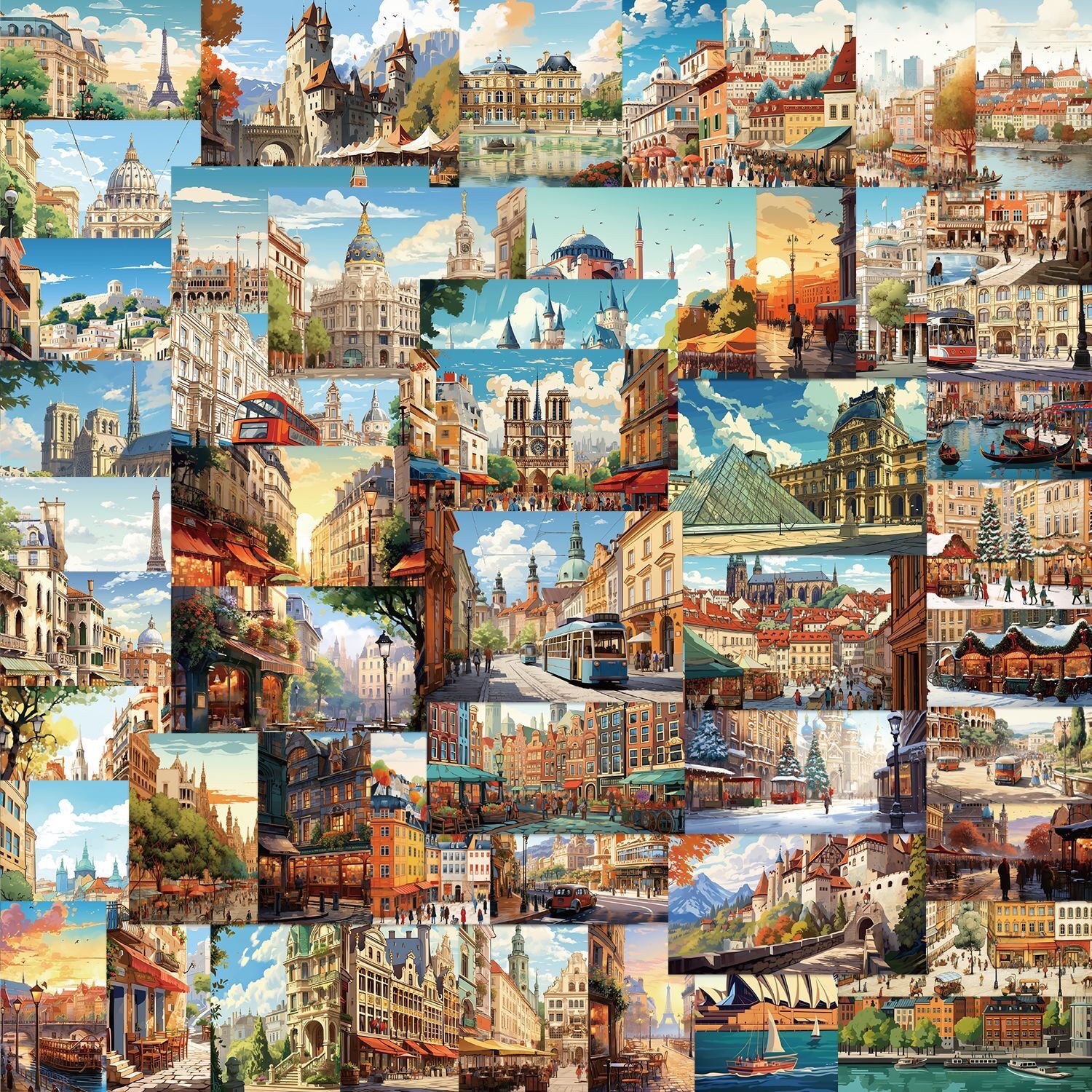 50/100PCS Mix Wereldberoemde gebouwen Reizen Stad Stickers Landmark Landschap Decals DIY Telefoon Bagage Laptop Skateboard Sticker: Lavendel