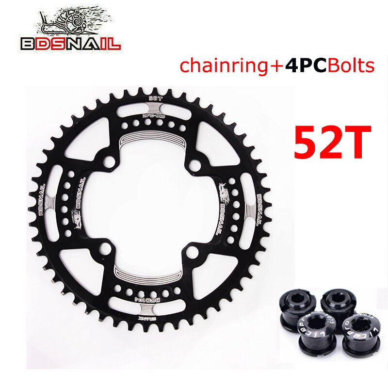 Bdsnail smal breed 104 bcd kettingblad mtb fiets mountainbike kettingblad 44t 46t 48t 50t 52t ketting wielbouten single speed: 52t- zwarte