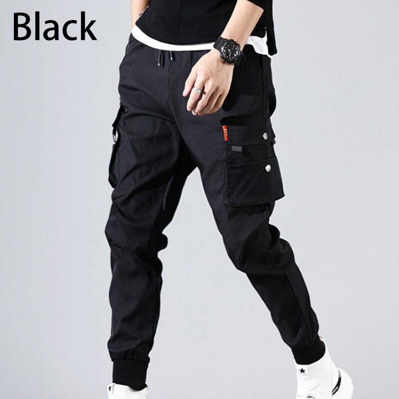 Men Hip Hop Harem Slim Workout Work Pencil Pants Male Casual Cargo Jogging Sweatpants Black Grey Trousers: M / Black