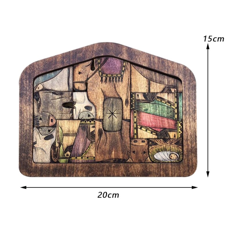 Houten Kerststal Puzzel Hout Verbrand Jezus Puzzel Kerststal Game Set Ornament Home Decoratie Benodigdheden Christian Plaques
