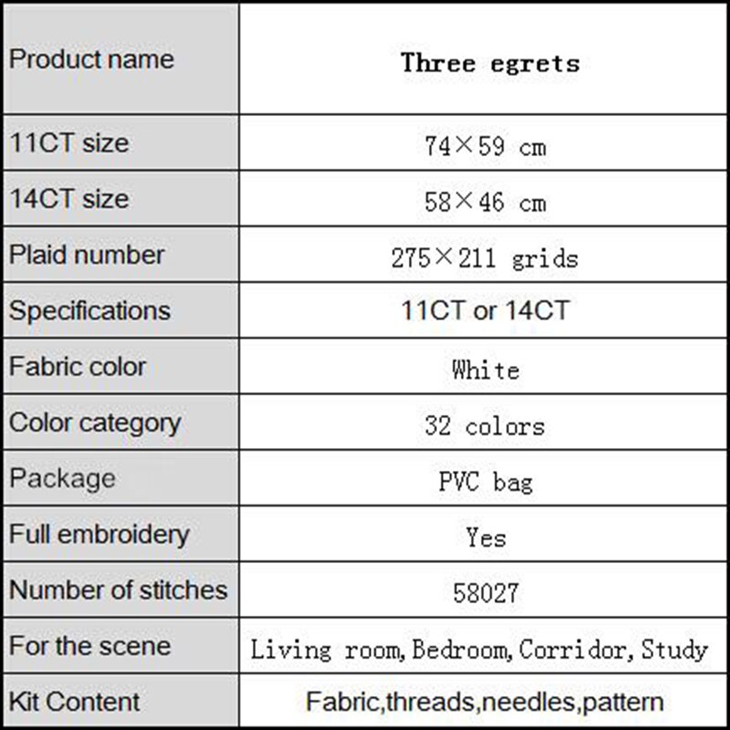 Three Egrets Patterns Cross stitch kits DMC Needlework Beginner Embroidery DIY Handwork Cross-Stitch Crafts Fabric 14CT and 11CT