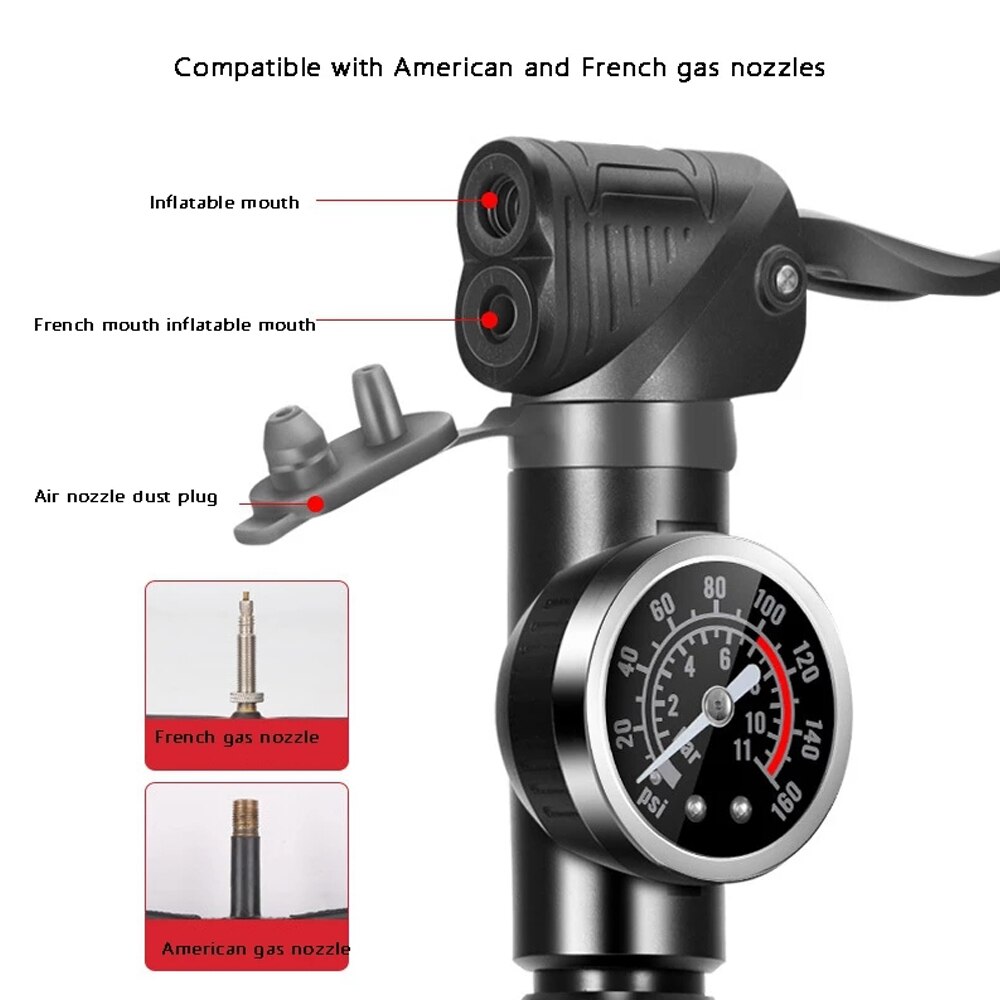 160PSI Hoge Druk Fietspomp Hand Mini Pomp Fiets Air Inflator Compressor Met Houder Voor Schrader/Presta Ventiel Fietspomp