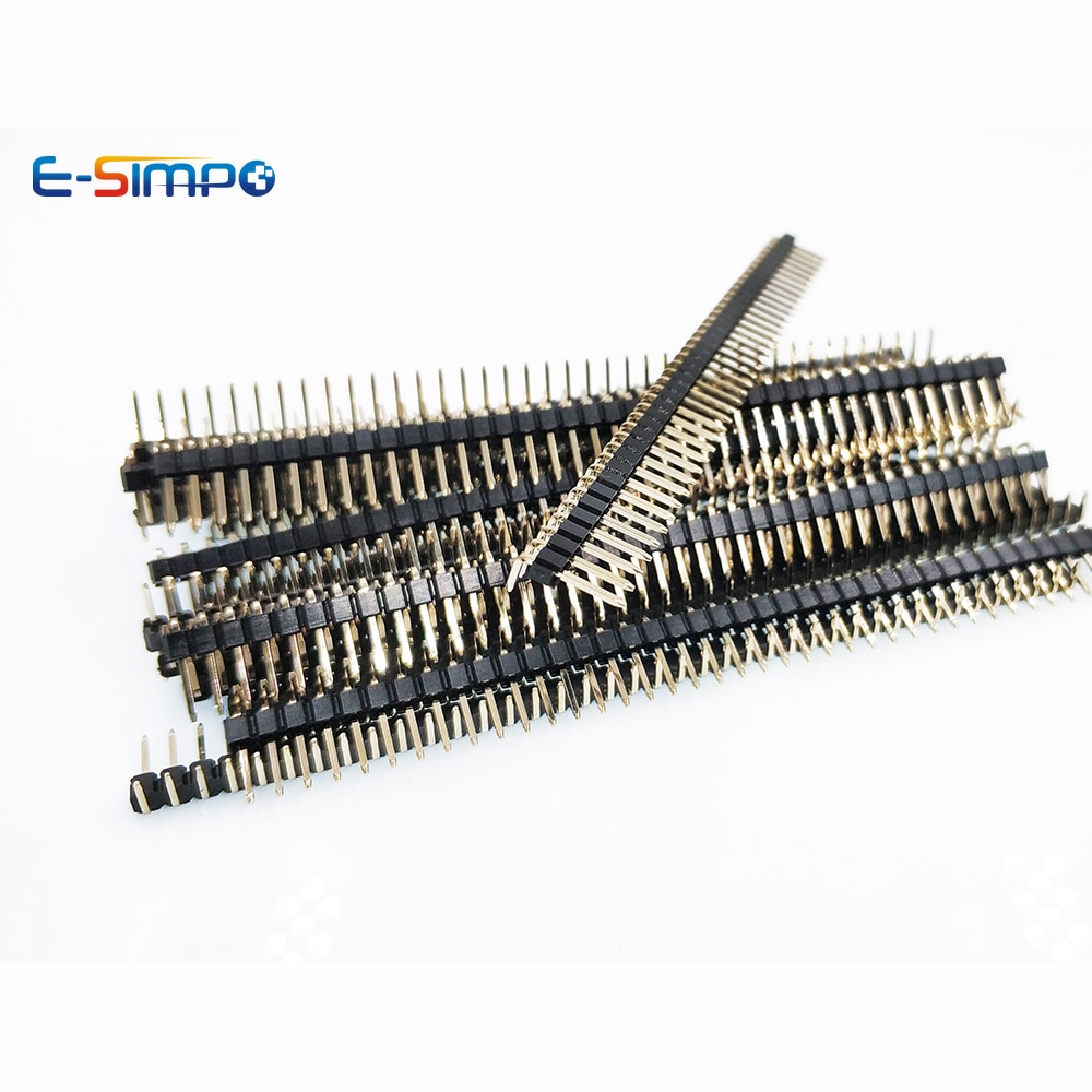 10pcs 2.54mm 1x40 Pin RA Pin Header Right Angle 90d R1 R2 optional Goldplate Single Row Breakable PCB Male Pin Header Connector