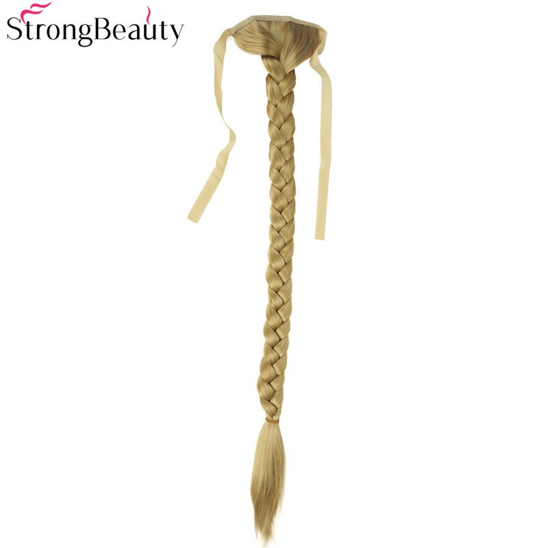Strongbeauty lang fiskehale fletning hestehale forlængelse syntetisk bindebånd hårstykke 16 farver