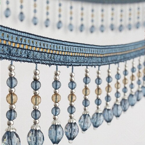 12 meter bradede hængende perler kvast frynser trimmer applikeret stof bånd tape bånd gardin bord bryllup dekoreret  t2583: Blå