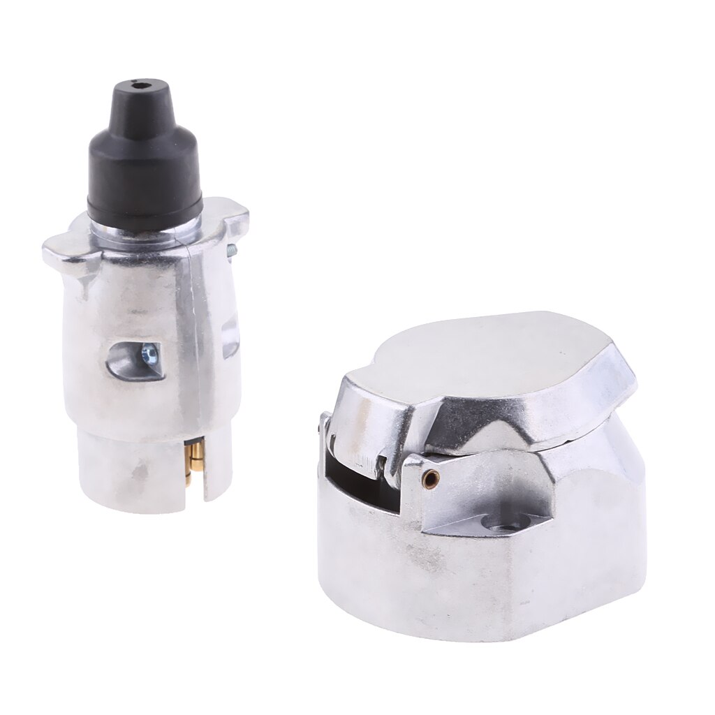 7 Pin Metal Trailer Plug &amp; Socket Caravan Towbar Wiring Towing Electrics