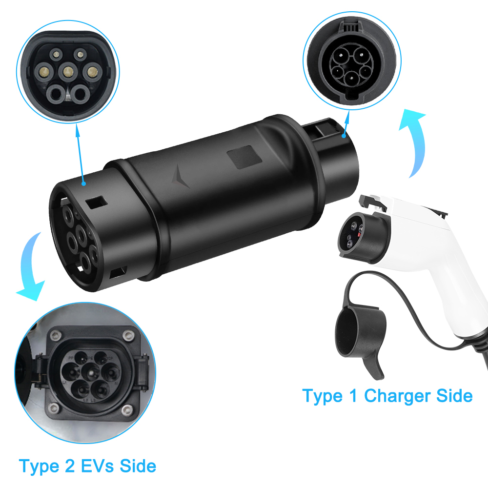 Typ 1 auf Typ 2 Adapter Elektrofahrzeug-Ladegerät Typ 2 auf Typ 1 AC-Adapter GB/T EVSE Ladewandler für Elektroautos: Grau