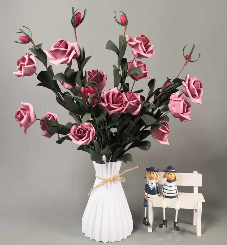 Jarrón de plástico de mimbre de imitación blanco con flores de cintura, jarrón para decoración de sala de estar