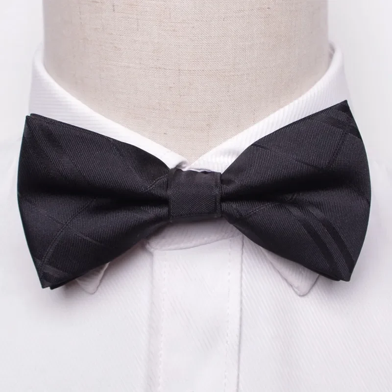 Laços pretos clássicos masculinos, gravata borboleta de poliéster, tecido, ponto, verificado, borboleta descascada, vestido de casamento, cão formal masculino, moda