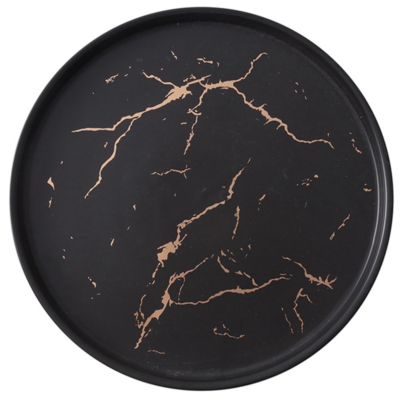 Platos vajilla de 20Cm plato de cerámica de mármol dorado juego de cubiertos de porcelana mesa de cocina postre Decorativo Europeo, plato de filete: Black