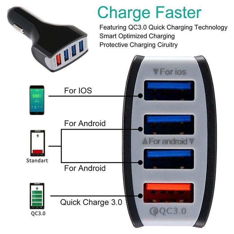 Snelle Smart Opladen voor Samsung Galaxy S7 Rand iPhone Xiaomi QC3.0 4 Poort Quick Telefoon Lading Adapter USB Car Charger