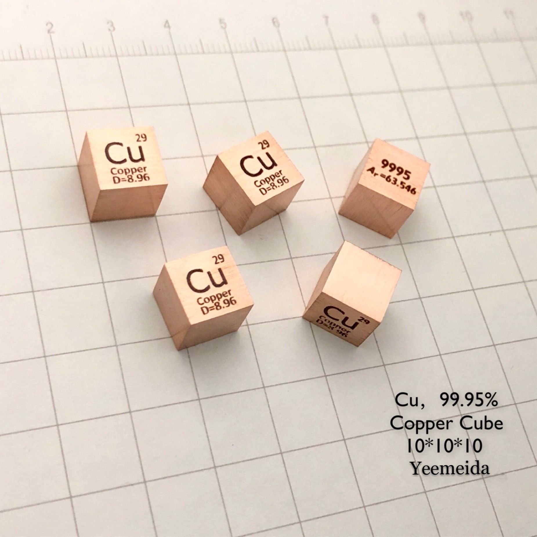 Element Cube Set 10mm Metal Density Cubes for Daily Metals Periodic Table Collection Iron Copper Lead Nickel Titanium Mg C: 1PCS Copper-Cu