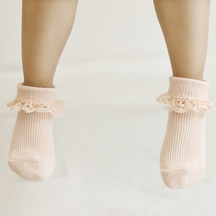 Sweet Princess Baby Girls Socks Cotton Ruffles Ankle Length Baby Calcetines Newborn Socks Pink/White for 0-4 Years