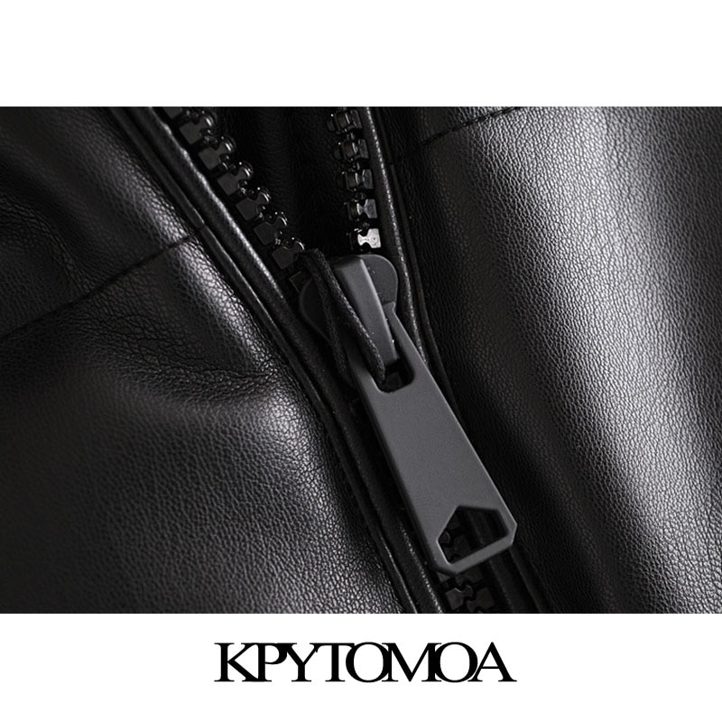 KPYTOMOA Women Thick Warm Winter Faux Leather Parkas Coat Vintage Hooded Long Sleeve Female Outerwear Chic Overcoat