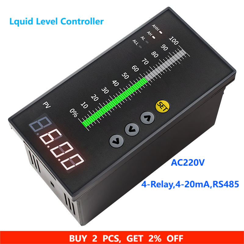 4-Relay Water Level Controller for Tank Deep Well Liquid Level Indicator AC220V Alarm Level Control Instrument 4-20mA