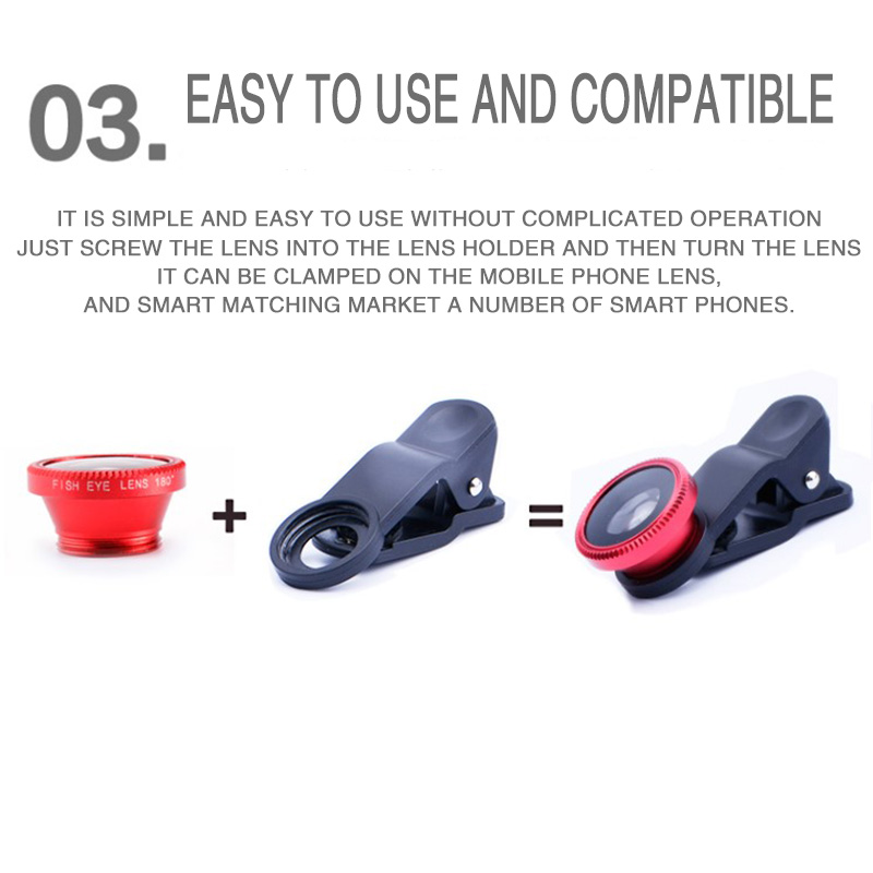 Obiettivo per telefono Fisheye 3 in 1 Ingrandisci grandangolare 0,67x Obiettivi macro pesce occhio kit fotocamera con obiettivo a clip sul telefono per tutti gli smartphone