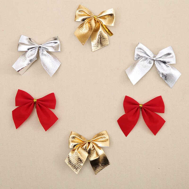 12 Uds decoración de árbol de Navidad, lazos plateados y dorados y rojos de Navidad para el hogar, escuela, jardín, Mini , lazo DIY, decoración de