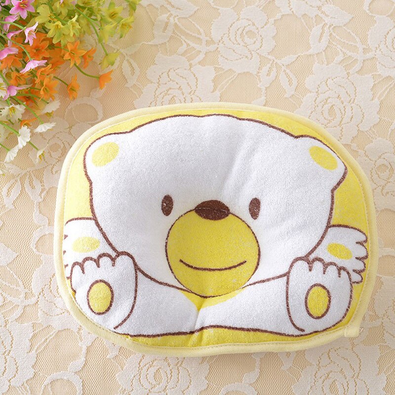 1Pc Baby Kussen voor Pasgeborenen Verpleging Baby 'S Slapen Comfortabele Leuke Cartoon Print Beer Katoen Kussen Bed Ondersteuning Baby Hals: yellow