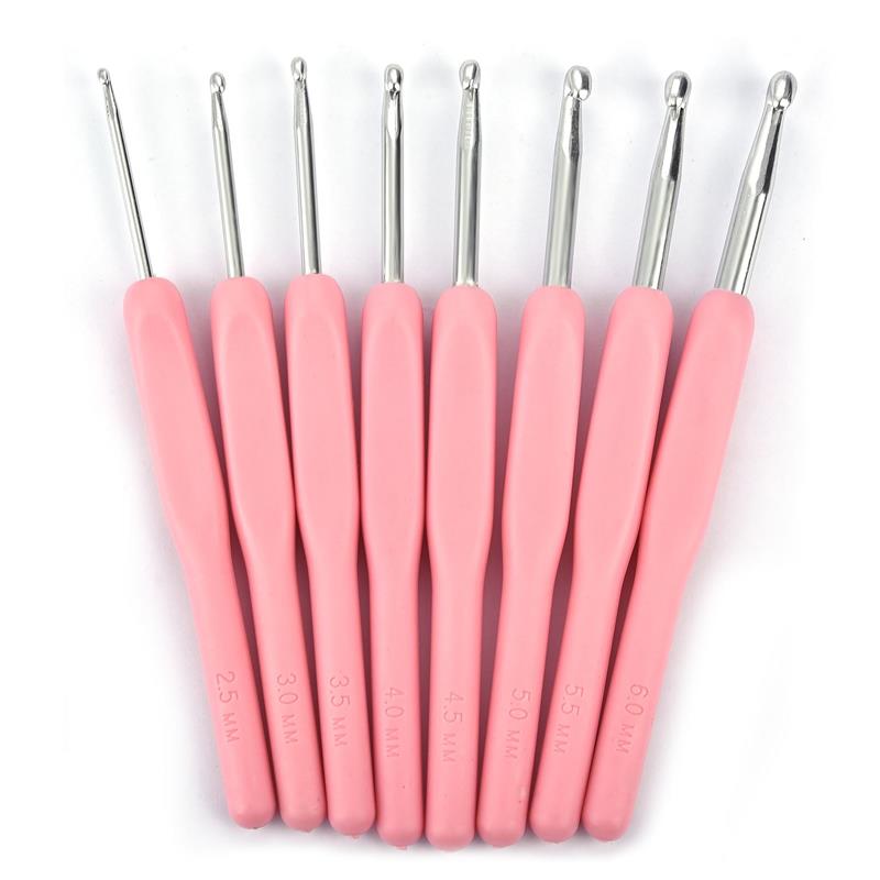 8Pcs Mix Size 2.5mm-6mm Crochet Hook Knit Weave Yarn Craft Knitting Needle Plastic Handle Knitting Hooks Needles Tools Christmas: Pink 2.5-6mm
