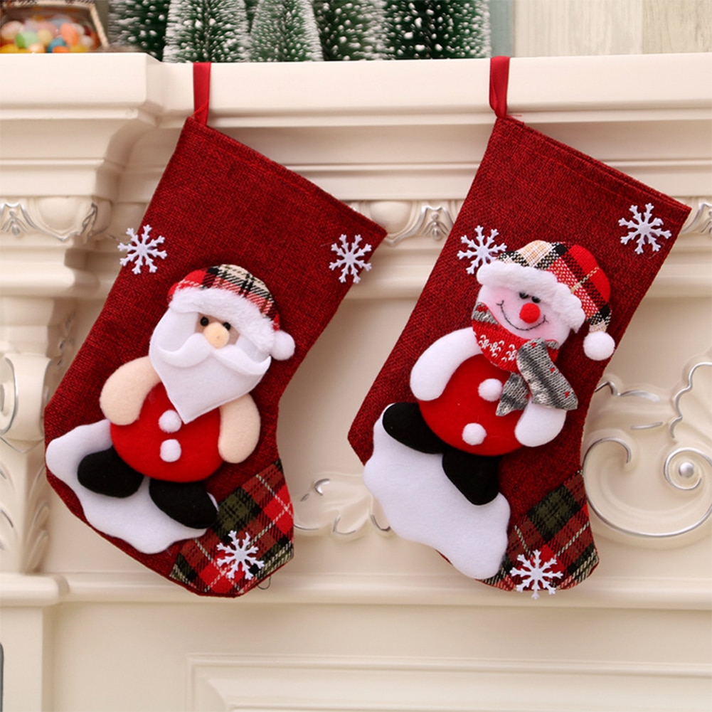 Xmas Tree Sokken Kerstsok Kerstman Sneeuwpop Kousen Candy Bag Xmas Haard Kerst Decor Navidad