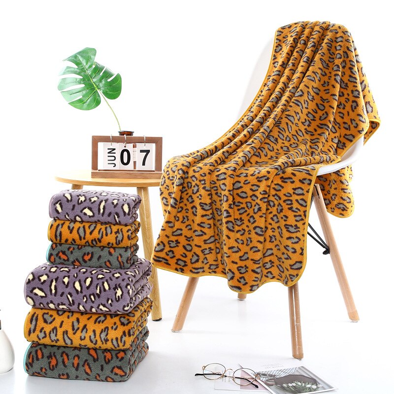 Leopard coral fleece badehåndkle sett for voksne og barn badehåndkle