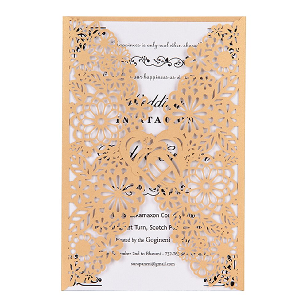 Pearl Paper Floral Wedding Cards with Blank Inner Sheet 10PCS Invitations Cards For Wedding Birthday Wedding Invitations Cards: Gold / With inner card