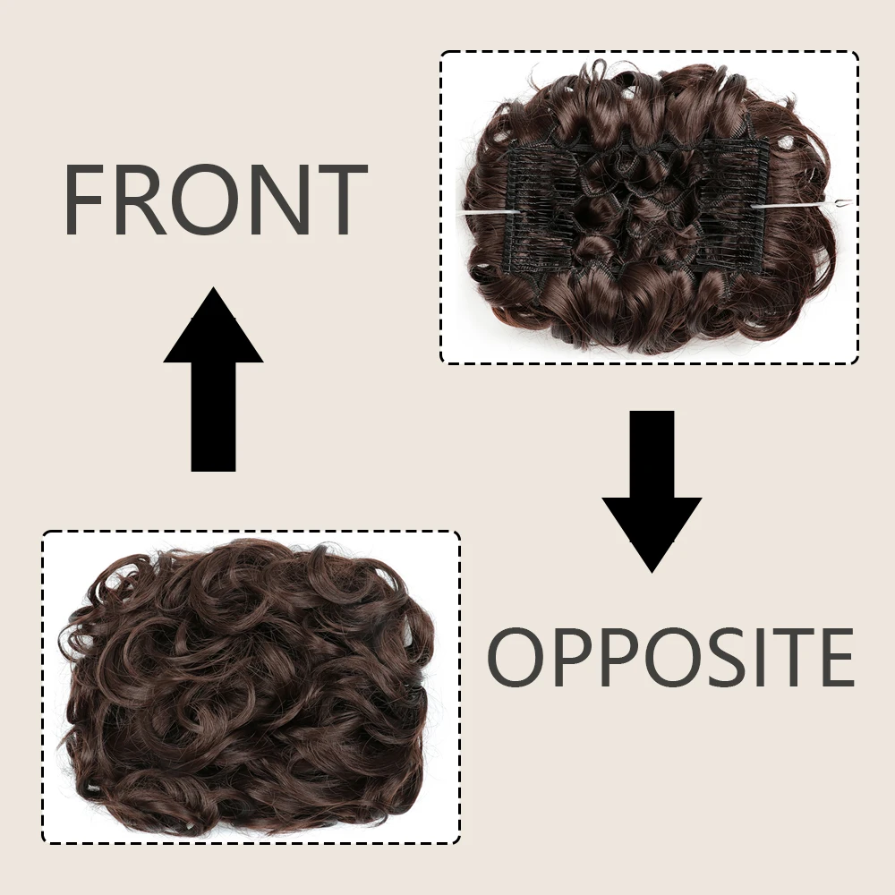 Moño de pelo sintético para mujer, moño rizado marrón Rubio, moño desordenado, peine, Clip en extensión de cabello, Updos, postizos