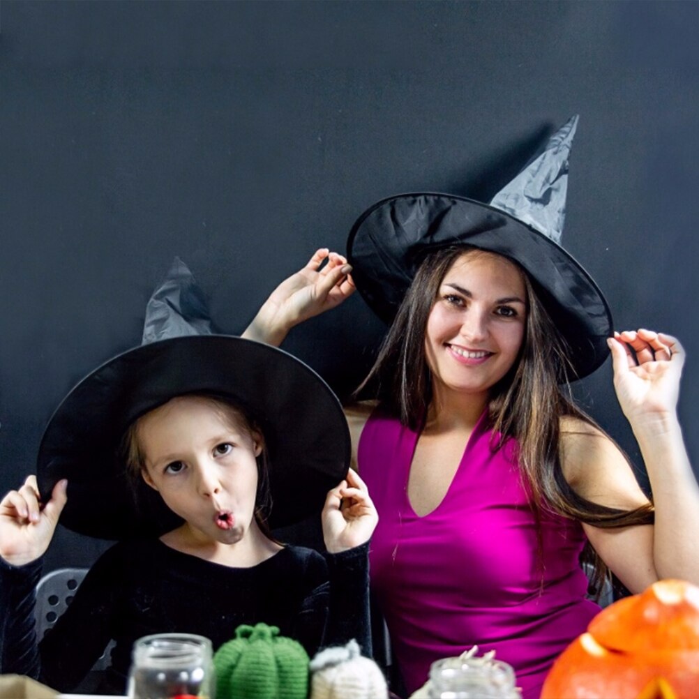 Halloween Witch Hat Cap Adult Kids Witch Hats Masquerade Ribbon Wizard Hat Cosplay Halloween Costume Party Birthday Carnival