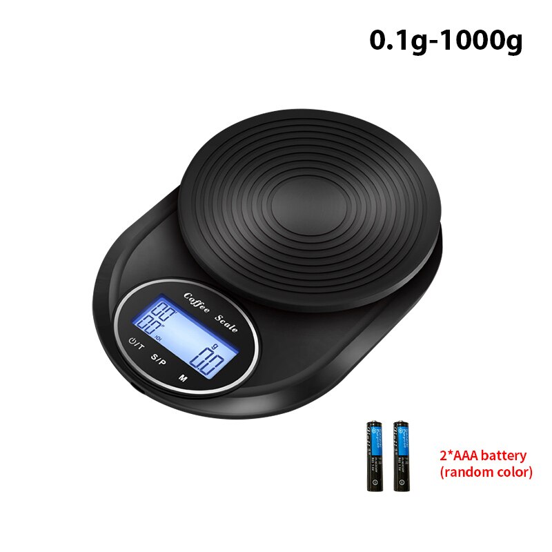 Smart Coffee Scale with Auto Timer Digital Gram Weighing Electronic Weight Food Mini Kitchen Scale Balance Precision LCD Display: Black B 0.1g-1000g