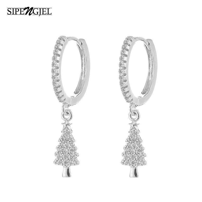 Cubic Zircon Christmas Tree Hoop Earrings For Women Christmas Jewelry Cute Accessories