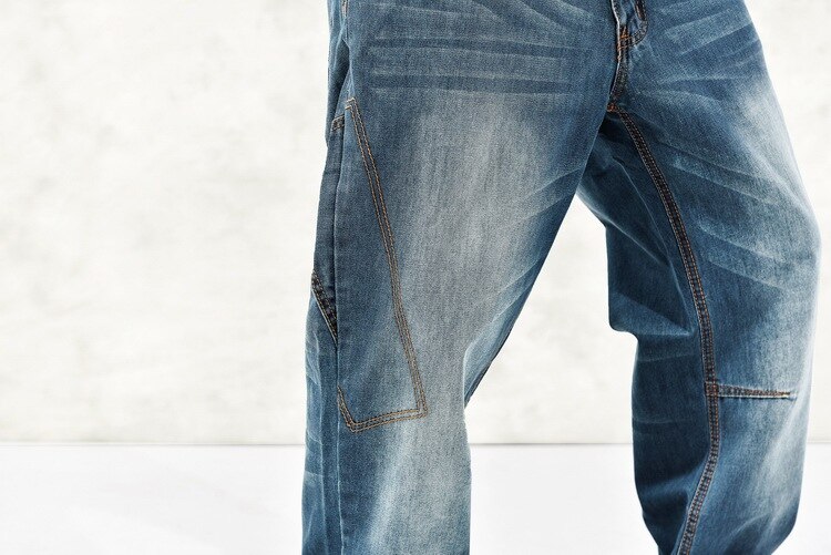 Plus Size Heren Denim Cargo Broek Jeans Met Side Cargo Pocket Hip Hop Baggy Jeans Mannen Losse Fit Lange Broek big Size 40 44 46