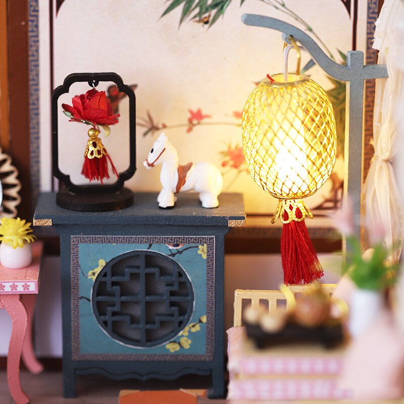 DIY Holz Puppe Haus Bausatz Montiert Miniatur Möbel mit Zubehör Chinesische Casa Licht Puppenhaus Spielzeug für Erwachsene Weihnachten