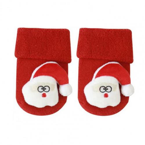 1 par infantil meias dobrável 5 estilos manter o calor sortidas crew floor gripper bebê meias da criança para o outono: M / Xmas Santa Claus