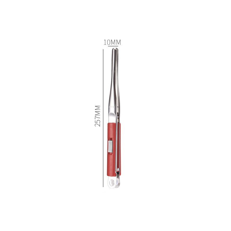 Sliding Button Food Barbecue Grill Tongs Stainless Steel Bread Buffet Clip Non-Stick Clamp Home Kitchen Cooking Accessories: 10 Inch Red Tongs
