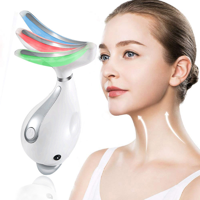 Hals Gezicht Schoonheid Apparaat 3 Kleur Led Photon Therapie Huid Draai Verminder Dubbele Kin Anti Rimpel Verwijderen Hals Lift Huid care Tools: With Box