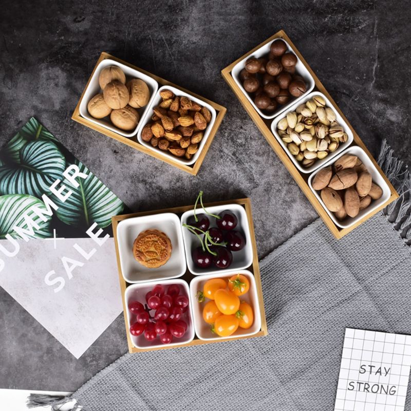 Ceramic Sauce Dish Divided Dipping Bowl Tray Condiment Dish Storage Tray for Kitchen Spices Vinegar Nuts Sushi Vinegar