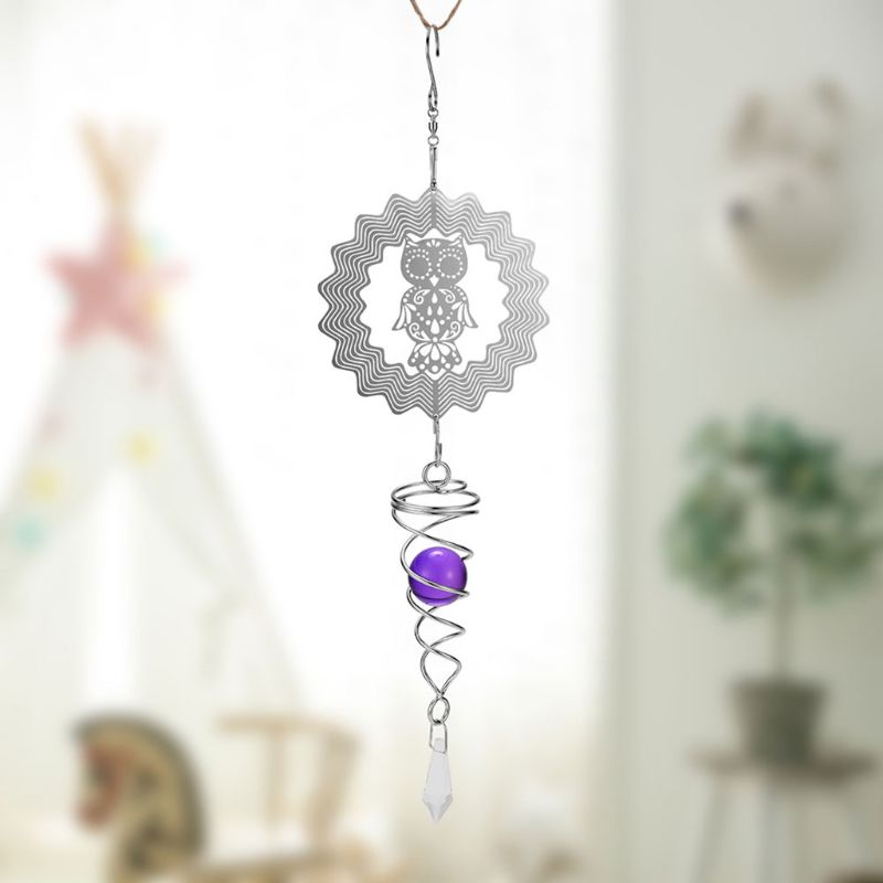 3D Silent Rotating Stainless Steel Wind Chime Hollow Wall Hanging Ornament Decor