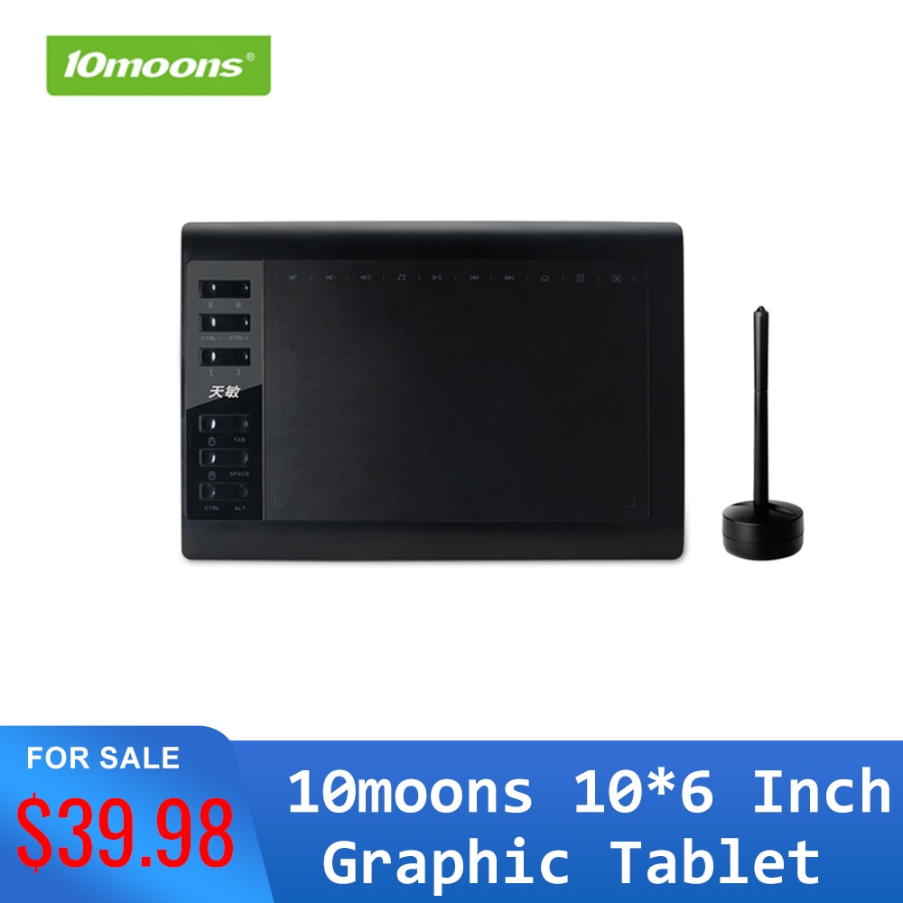 10moons Graphic Drawing Tablet 10x6 Inch 8192 Levels Digital Tablet No need charge Pen With Cover Holder Writing Tablets