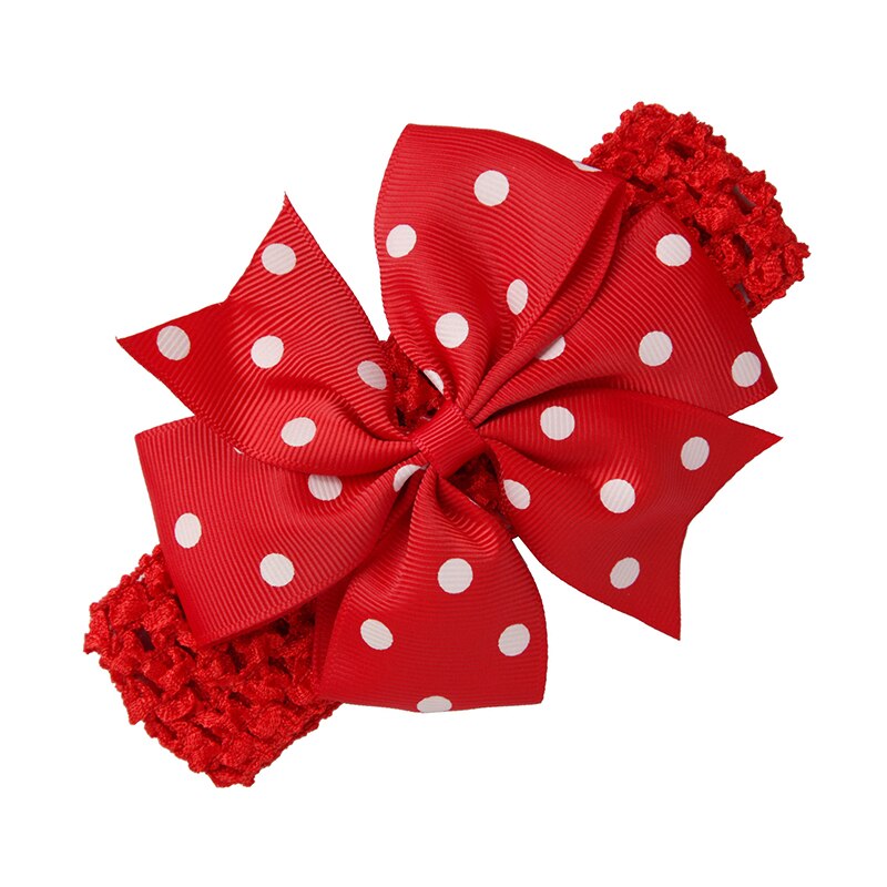 Baby Mädchen Rippe Schwalbenschwanz Satin- Band Polka Punkt Bogen Elastische haar Band (verrotten)