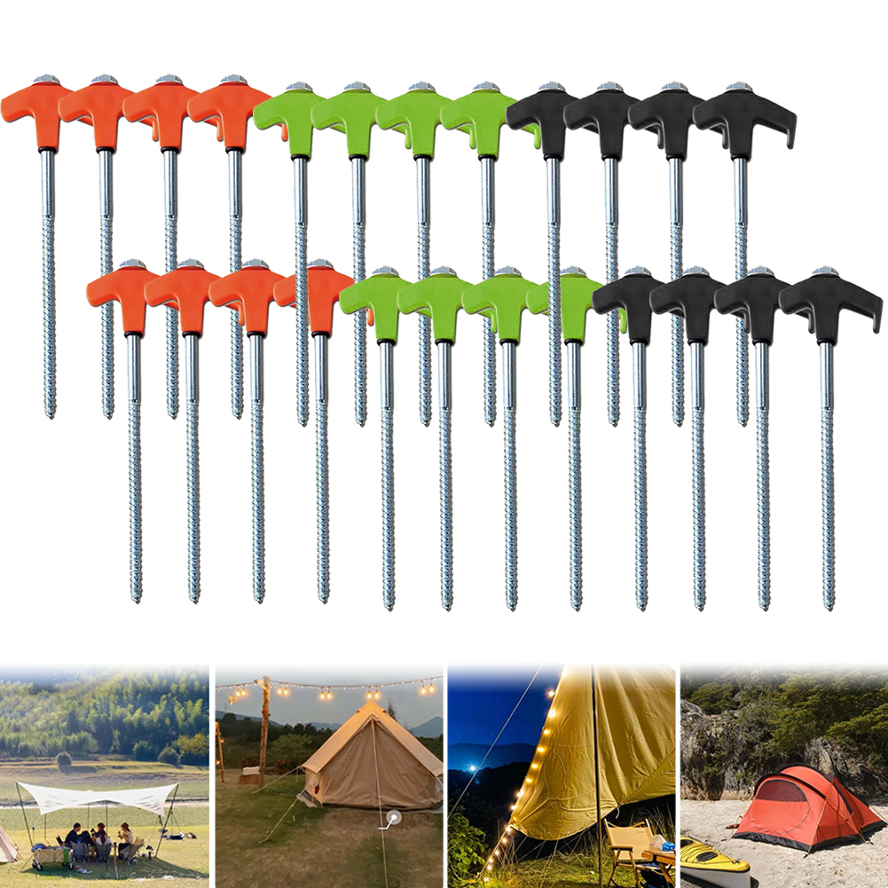 4/8PCS Screw-in Tent Stakes Ground Anchors metal Steel Hexagonal Plastic Head Spiral Screws Camping Peg Ground Nails Tool