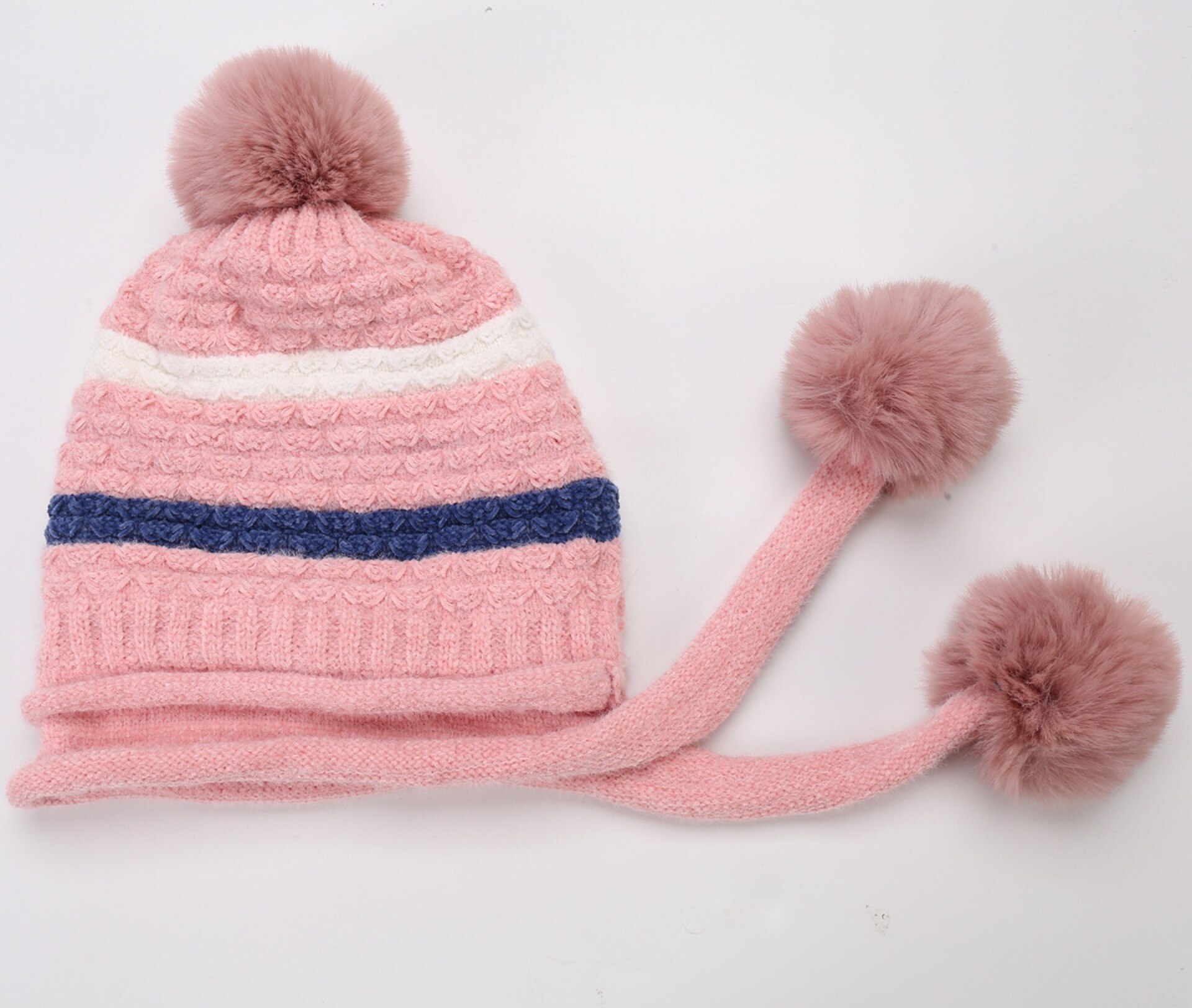 Gorro de punto de terciopelo para mujer, gorro grueso de estilo Ruso, negro, azul marino y blanco, cálido, novedad de otoño e invierno,: Rosa