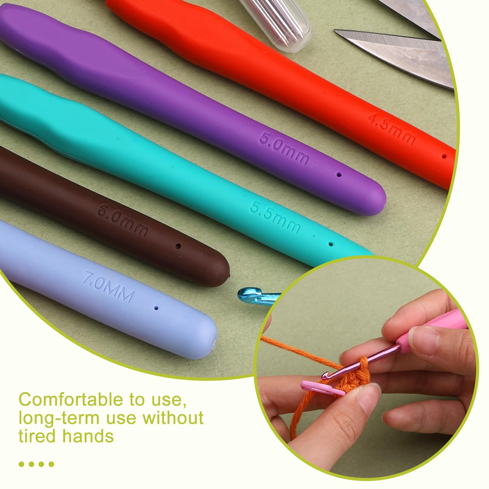 Fenrry conjunto de gancho de crochê, kit de agulhas de crochê para iniciantes, estojo verde e acessórios de crochê para artesanato de tricô
