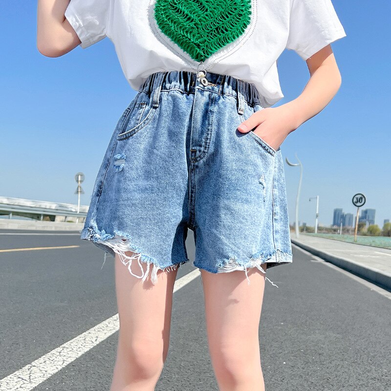 Kids Denim Shorts for Teenage Girls Summer Ripped Hole Short Pants Kids Beach Clothes Children&#39;s Shorts 4 6 7 8 10 11 12 13 14 Y