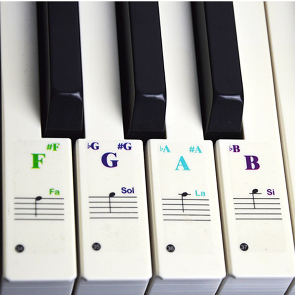 Gjennomsiktig avtakbar musikkdekal notater piano tastatur klistremerker 54/61 or 88- nøkkel elektronisk piano piano piano spektrum klistremerke symbol