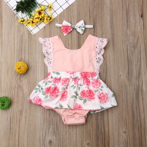 2 stuks babymeisjes bodysuit casual bloemenprint jumpsuit overall kinderkleding zomer bodysuit + hoofdband katoenen meisjes playsuit zonnepak