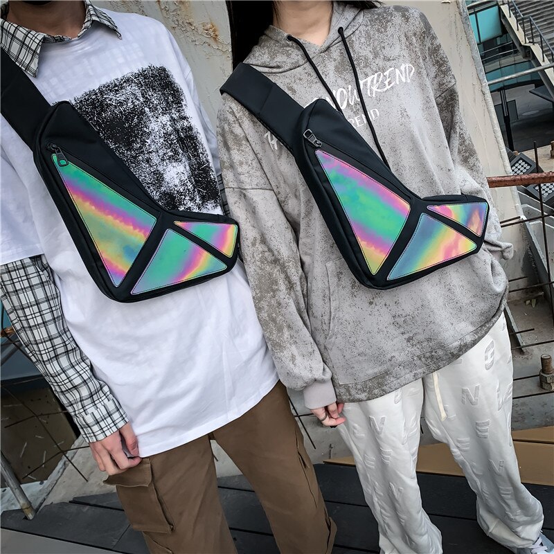 Techwear Colorful Reflective Irregular Crossbody Bags Men Women Harajuku Hip Hop Waist Chest Sling Bag