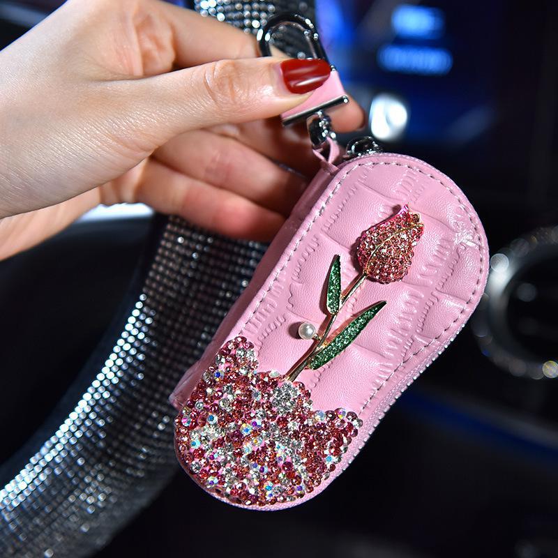 Auto Diamant Sleutel Tas Rose Mooie Vrouwelijke Creatieve Persoonlijkheid Mode Autosleutel Beschermhoes Sleutelhouder Purse Wallet Porta Chave