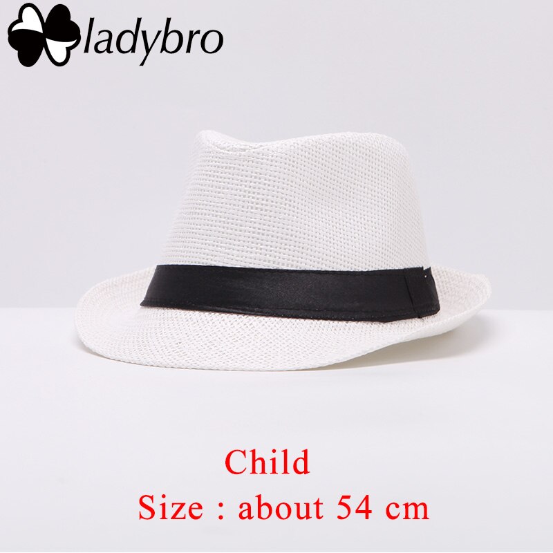 Ladybro Women Sun Hat For Men Hat Kids Summer Beach Hat Child Cap Female Panama Straw Hat Male Gangster Trilby Sun Visor Cap Boy: Child white